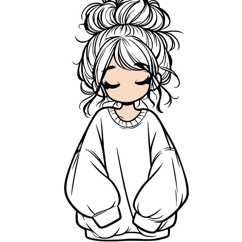 girl with baggy sweatshirt and messy bun