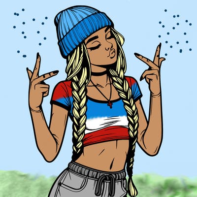 realistic teenage girl with braids and a beanie and crop top doing 🫶🏼