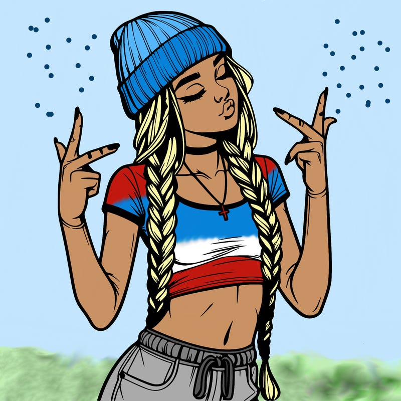 realistic teenage girl with braids and a beanie and crop top doing 🫶🏼