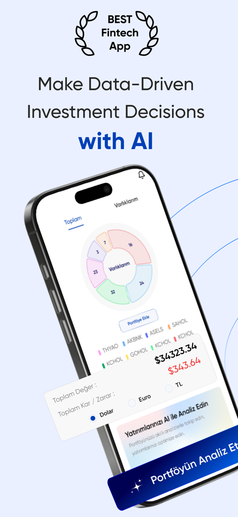 Finapp: Stock Market Analysis - Finapp mobile app interface displaying AI-powered portfolio tracking and investment analysis