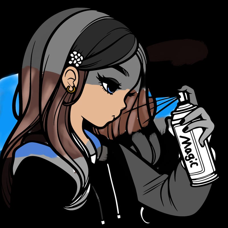 a realistic girl spray painting