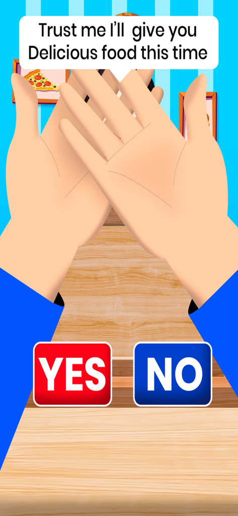 Yes or No Food Challenge Prank - A gameplay screenshot of Yes or No Food Challenge Prank showing a person offering food with large Yes and No choice buttons.
