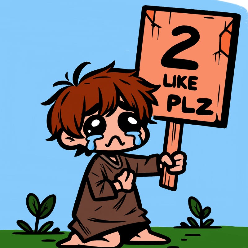 small poor toddler crying with sign that says 2 like plz