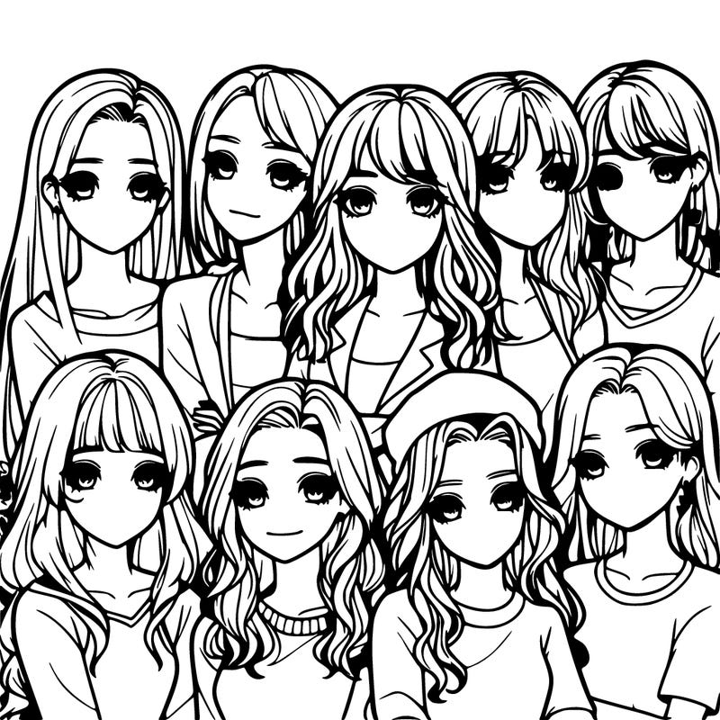 a group of seven simi-realistic girls