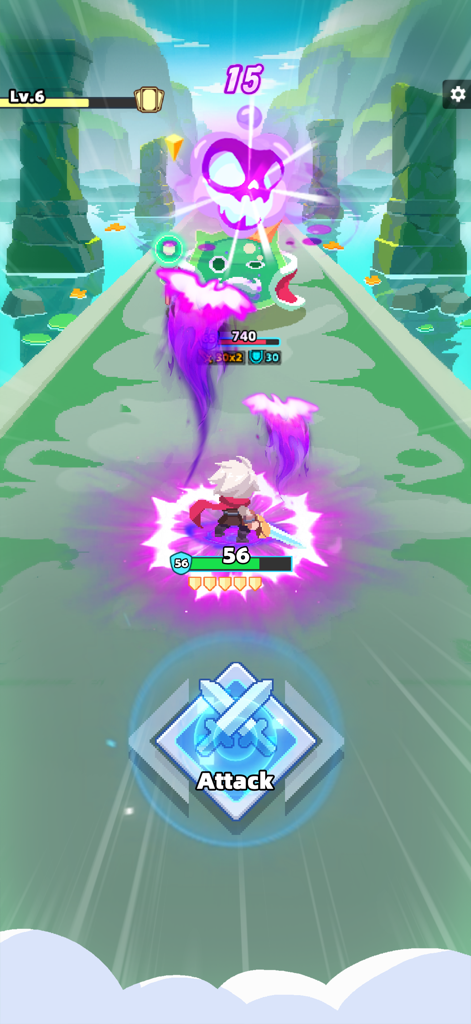 Dicero! - Diceroのピクセルアート戦闘で、ヒーローがスカルボスを攻撃している