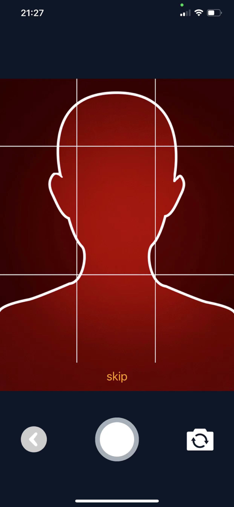 In-app camera interface with face silhouette for employee identity verification