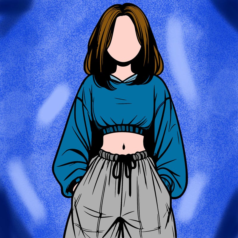 realistic girl faceless with baggy pants and a crop top
