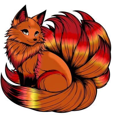 realistic detailed 9 tailed anime fox
