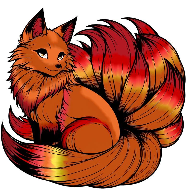 realistic detailed 9 tailed anime fox