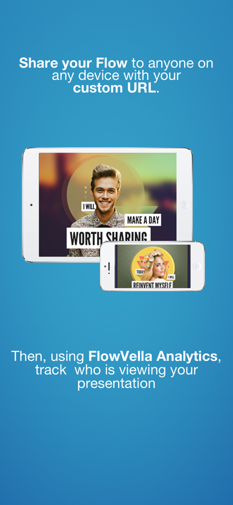 FlowVella Presentation App - FlowVella app sharing presentations via custom URL and tracking views with analytics on mobile devices
