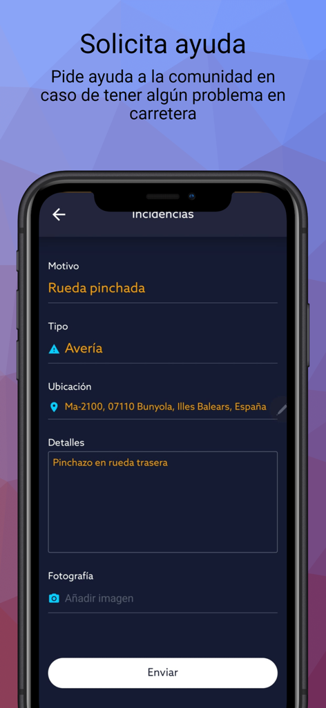 Beloo - Beloo app interface for reporting a roadside incident and requesting help from the community