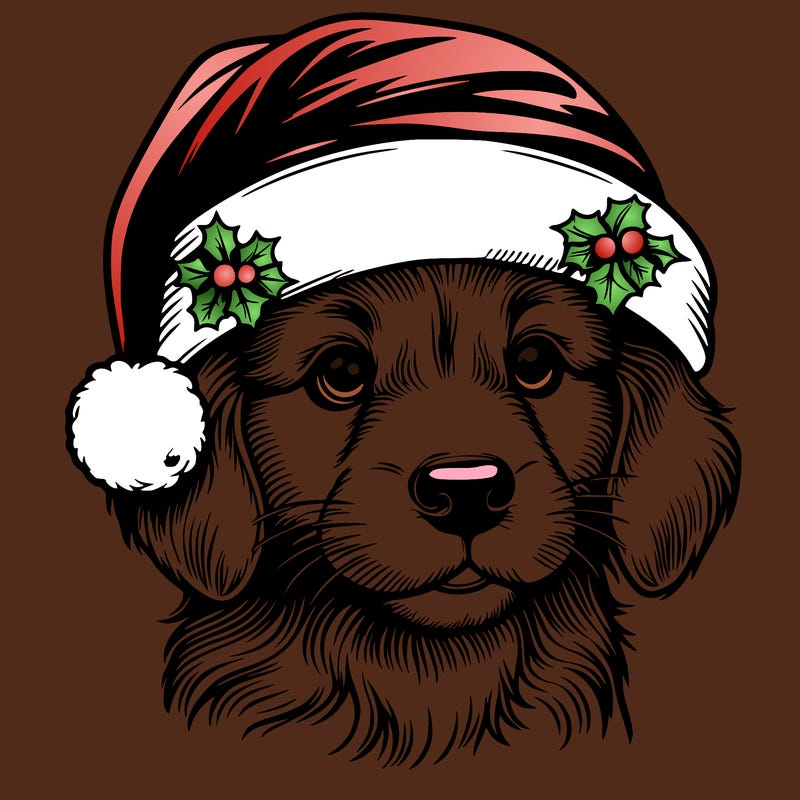 realistic dog wearing a santa hat