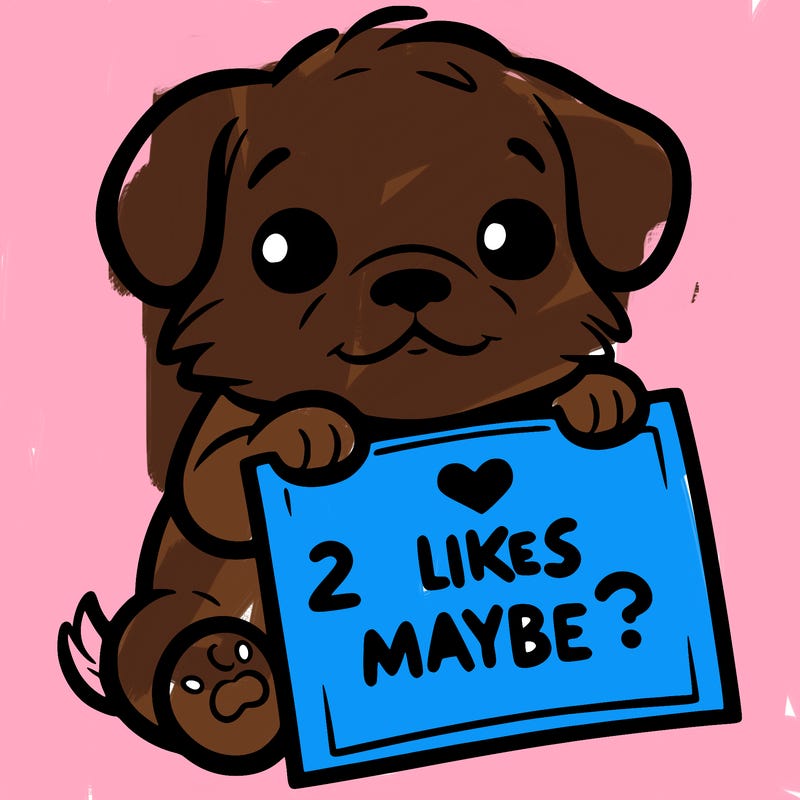 a puppy holding a sign that says 2 likes maybe?