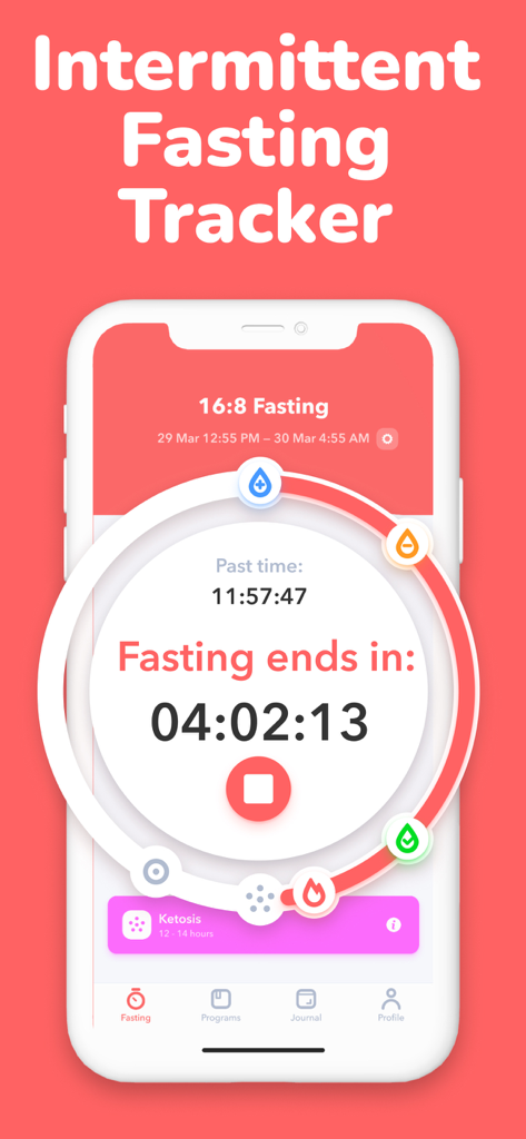 Intermittent Fasting Tracker! - La aplicación Intermittent Fasting Tracker mostrando un temporizador de cuenta regresiva de ayuno 16:8
