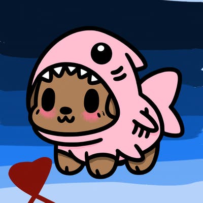 cute dog wearing a shark costume