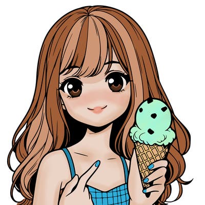 realistic girl with ice cream in her hand mint chocolate chip
