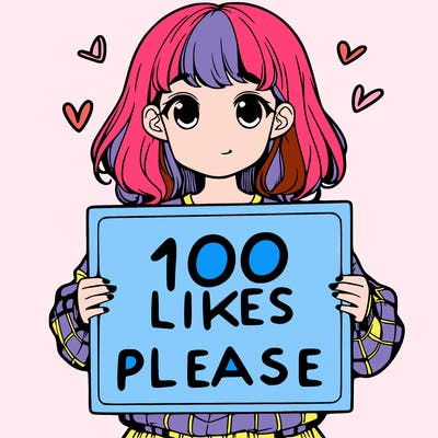 a girl holding a sign saying 100 likes please