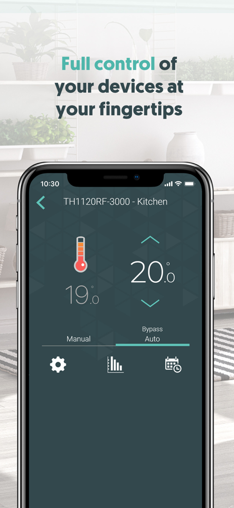 Sinopé Neviweb - Sinope Neviweb app interface on a smartphone for controlling a kitchen thermostat