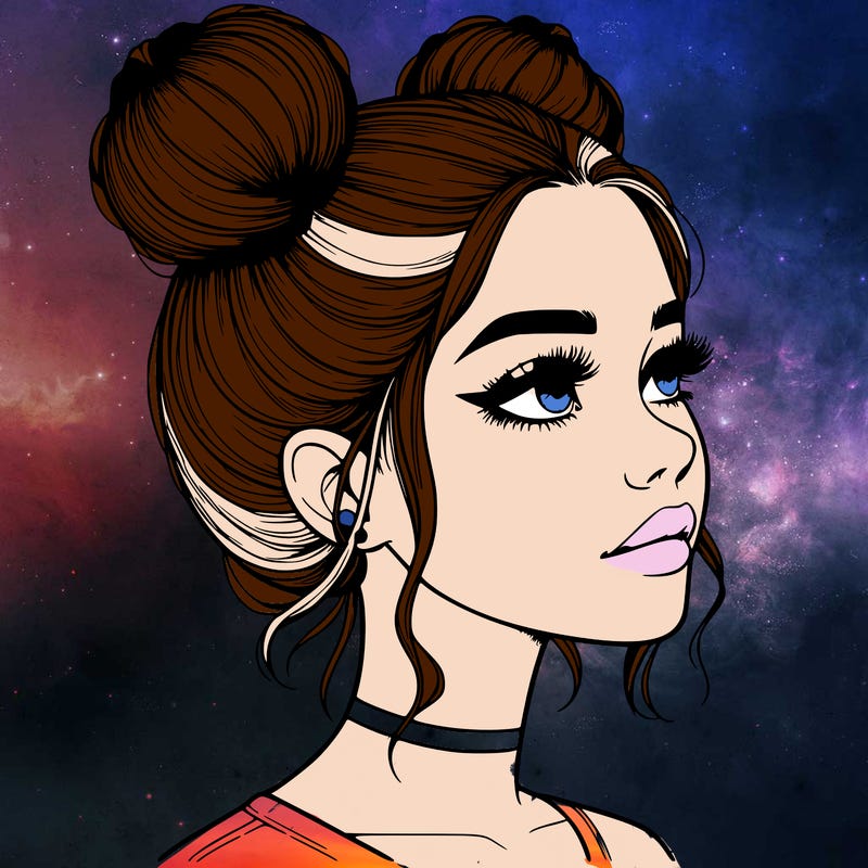realistic girl with buns on the top of her head