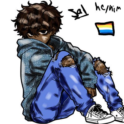 a male hoddie ripped jeans messy hair anime