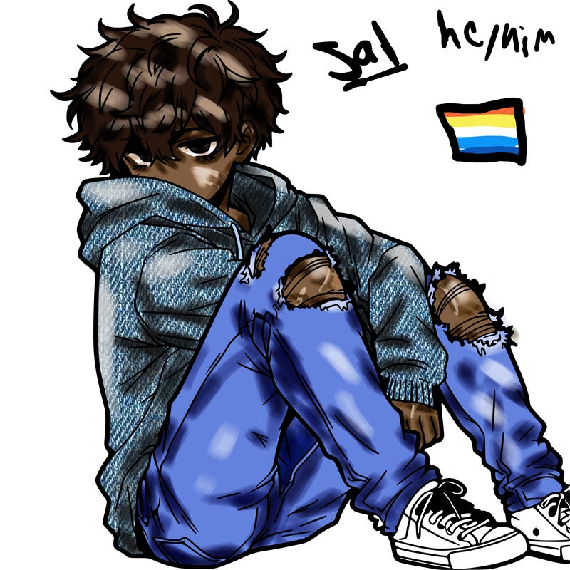 a male hoddie ripped jeans messy hair anime