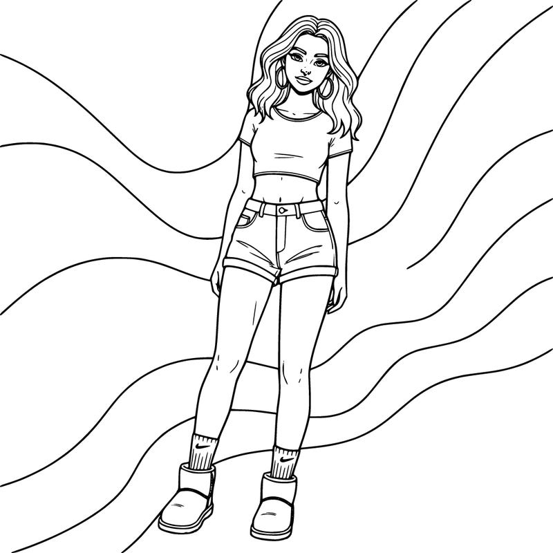 girl in a crop top really short shorts a nose piercing nike socks and uggs earrings and really short shorts wavy hair medium length