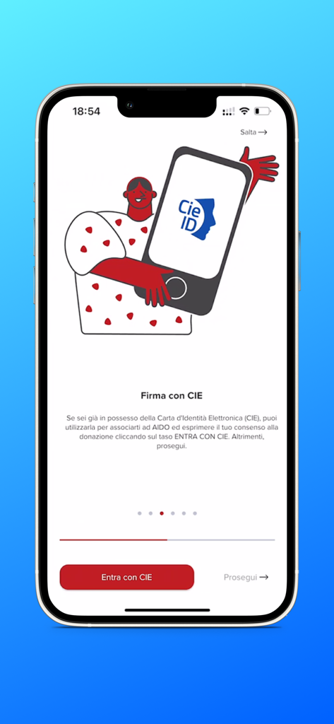 AIDO - DigitalAIDO app screen showing registration through the Italian Electronic Identity Card CIE