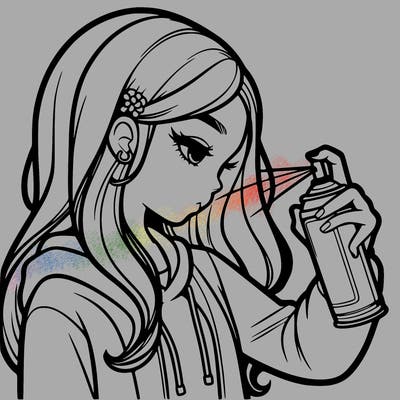 a realistic girl spray painting