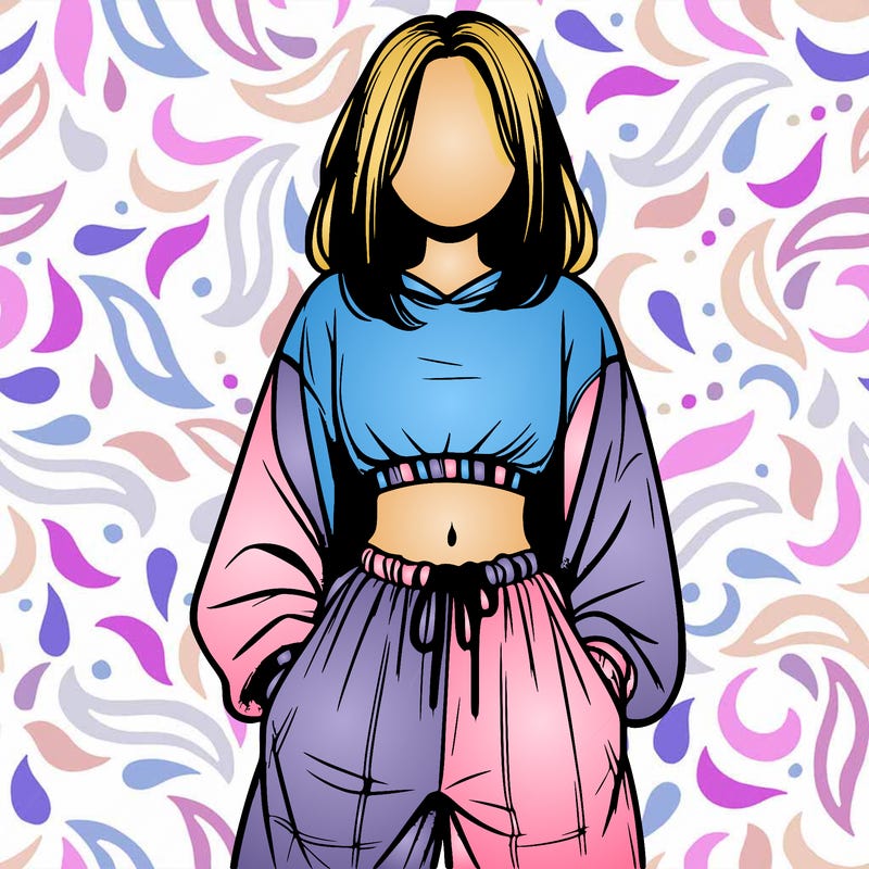 realistic girl faceless with baggy pants and a crop top