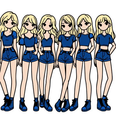 a group of girls wearing crop tops and shorts