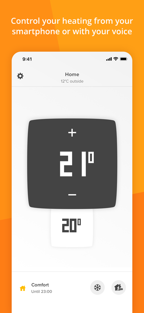 Netatmo Energy - Interface of Netatmo Energy app on a smartphone showing remote heating control and current temperature