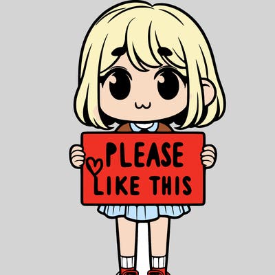 a girl holding a sign that says please like this one