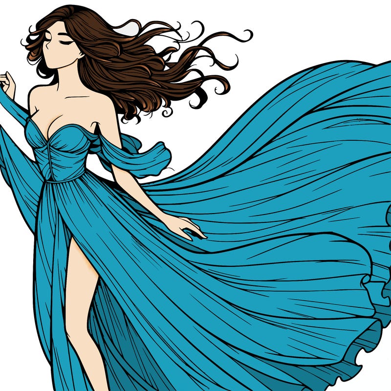 realistic woman in dress flowing the the wind