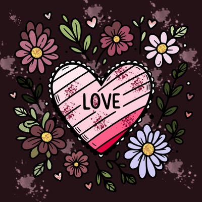 love heart with flowers around it