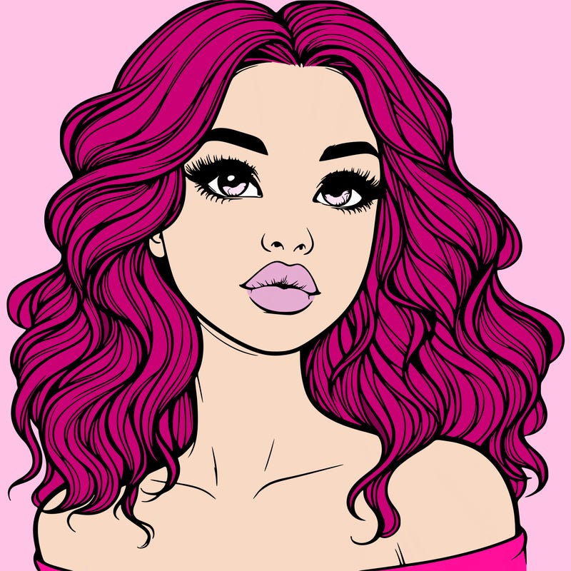 realistic girl with wavy hair and lips