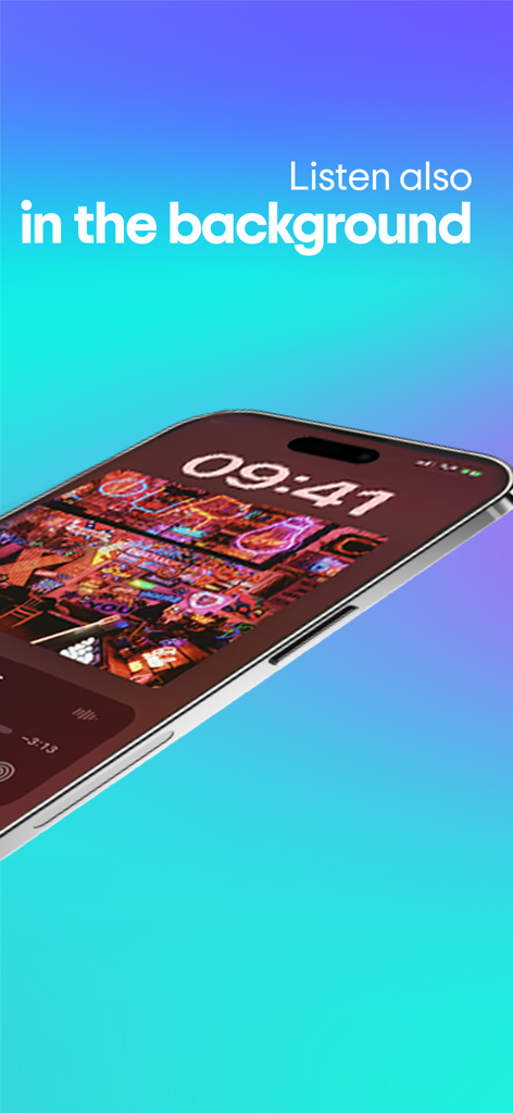 Recurso de reprodução em segundo plano do eBeat music player exibido na tela de bloqueio de um iPhone