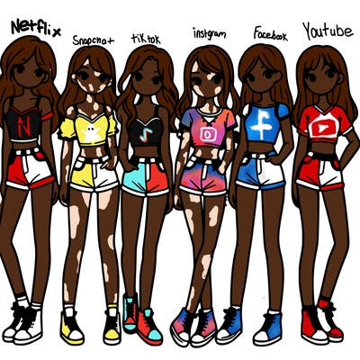 a group of girls wearing crop tops and shorts