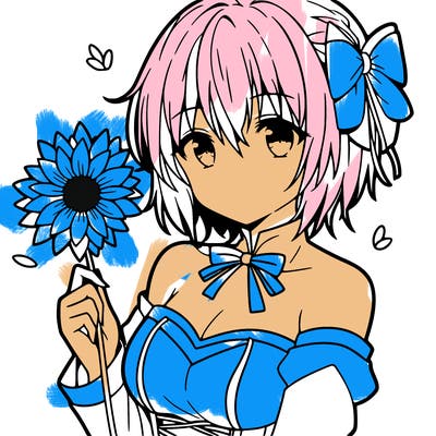 anime girl holding a flower