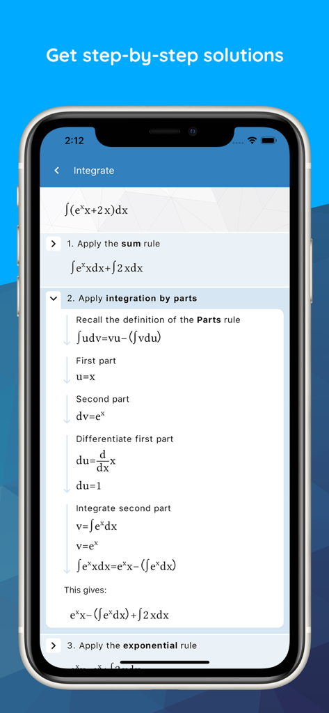 Maple Calculator: Math Solver - Maple Calculator app displaying step by step integration solution for a calculus problem