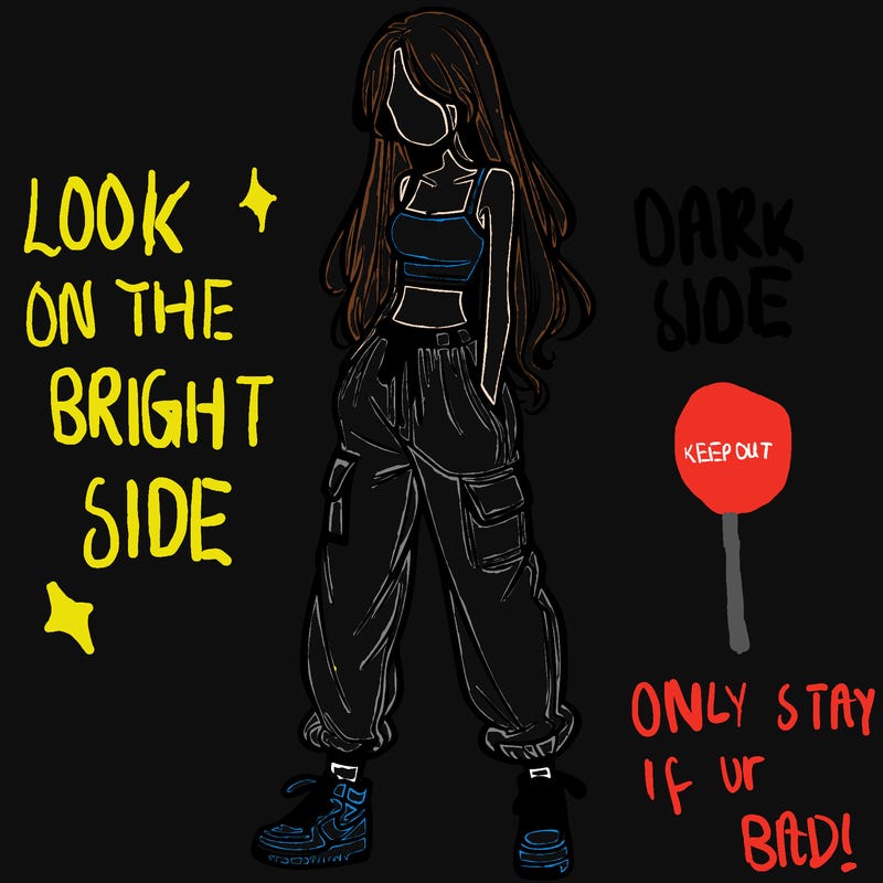 girl in baggy pants crop top and long hair