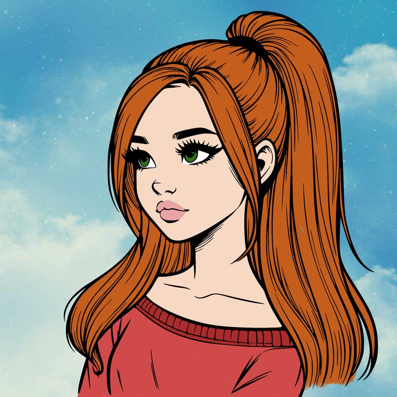 realistic girl with a high ponytail