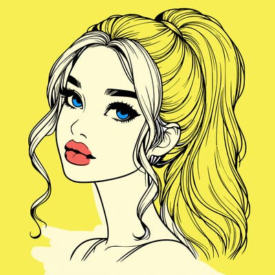realistic girl with a ponytail on her hair and lips