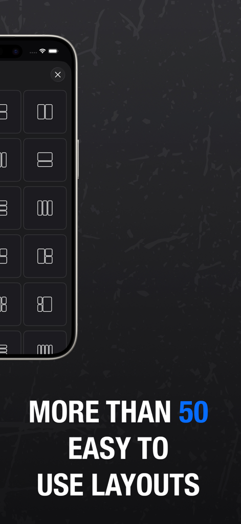 Stitch : Collage Maker - A smartphone screen displaying a selection of grid and carousel layout options within the Stitch app