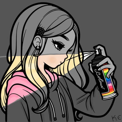 a realistic girl spray painting