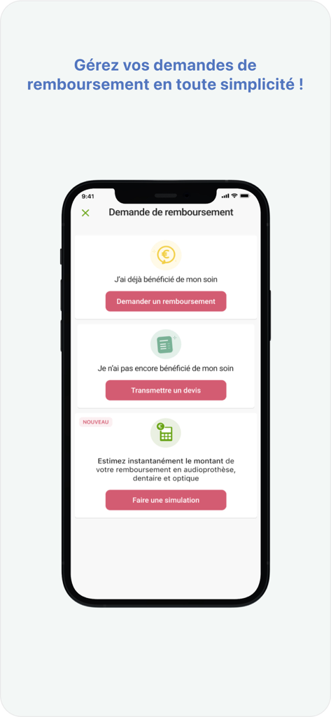 Mutuelle MGEN Espace personnel - Écran de l'application MGEN pour la gestion des demandes de remboursement d'assurance maladie et des simulations