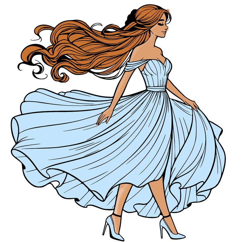 realistic woman in a dress flowing in the wind