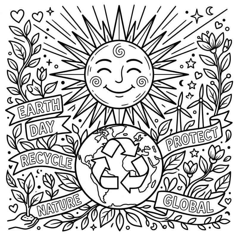 Brighten your day and honor our planet with this inspiring Earth Day Midday Sun coloring page. It's a perfect blend of nature's warmth and vital environmental themes for all ages to enjoy.