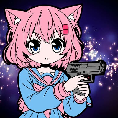 cat girl holding a gun anime