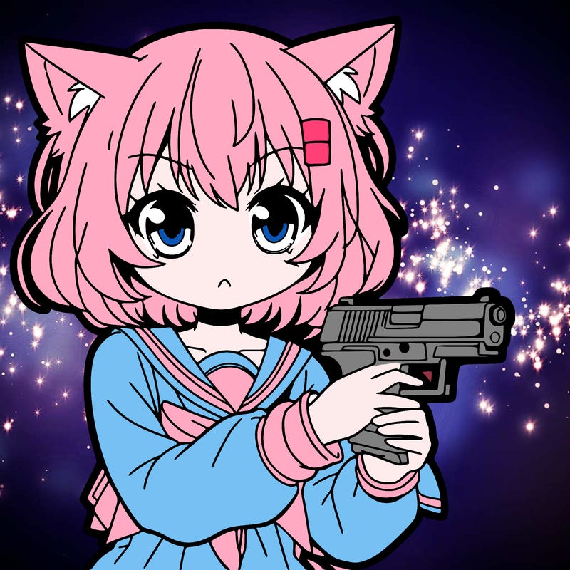 cat girl holding a gun anime