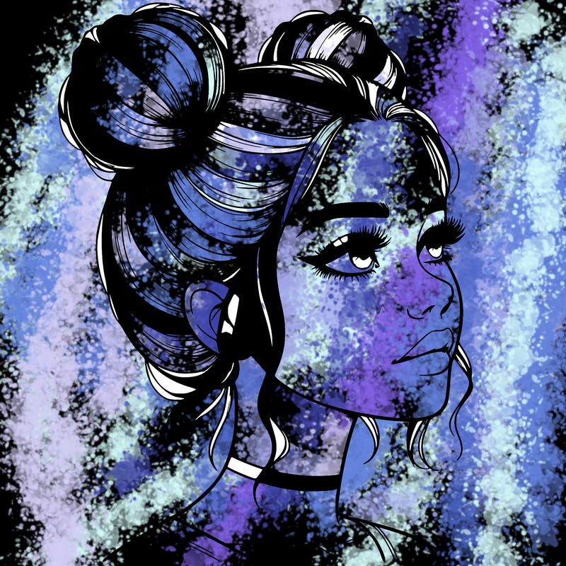 realistic girl with buns on the top of her head